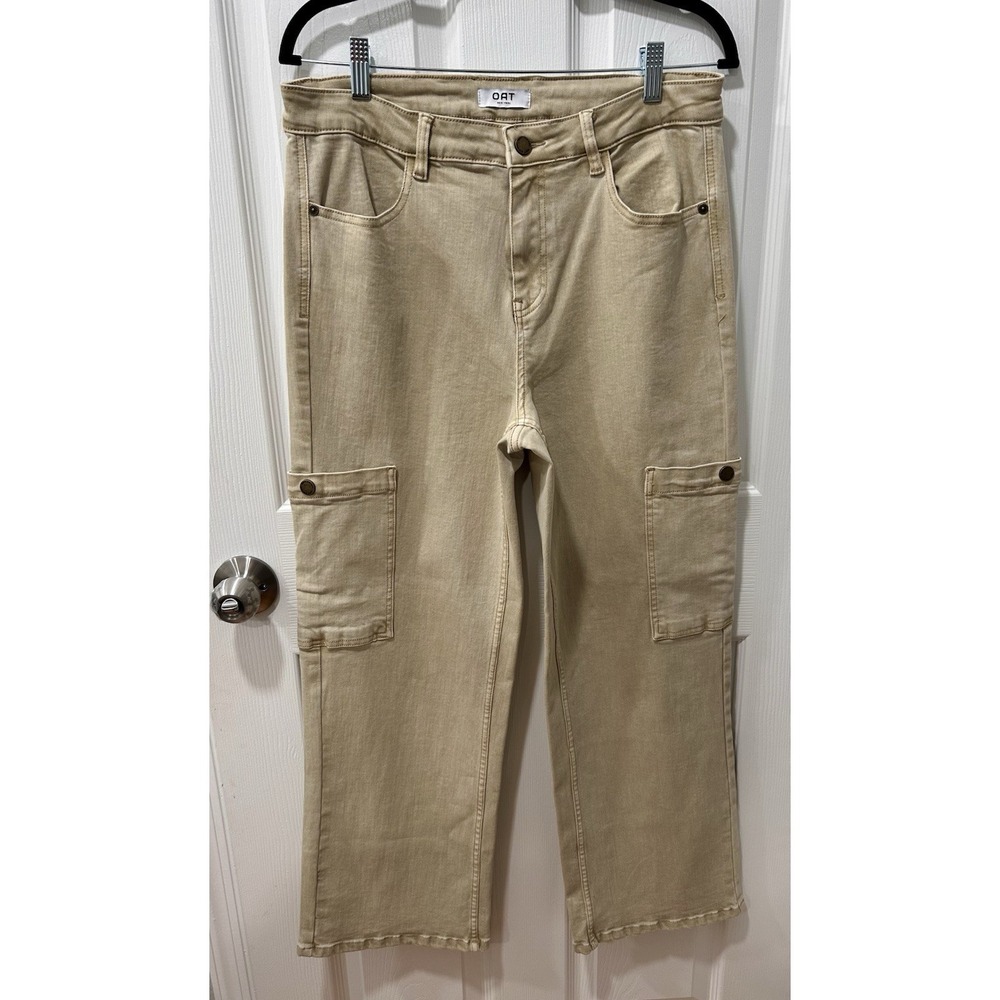 OAT New York Utility Cargo Jeans Size 10/30 Tan Wide Leg High Rise Pants
